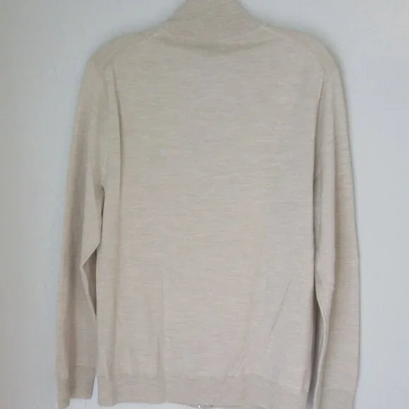 J. Crew Beige Merino Wool Mock Neck Long Sleeve Zip Size M Sweater - Picture 2 of 3